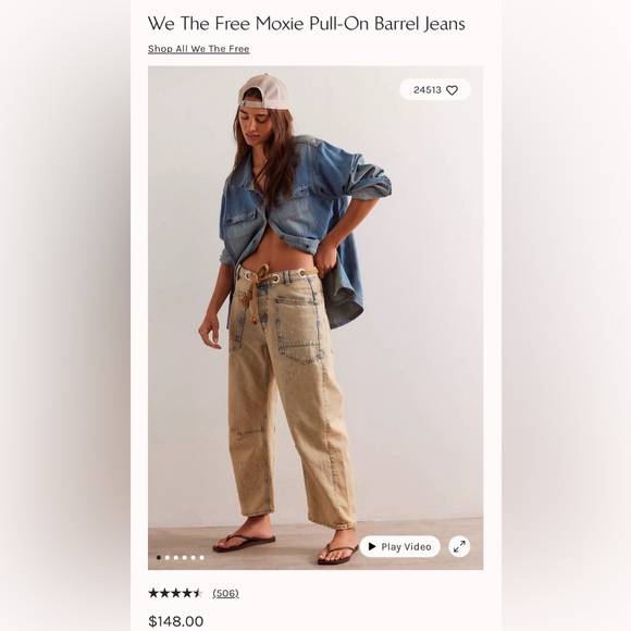 Free People Denim - Free people We The Free Moxie Pull-On Barrel Jeans NWT cowboy